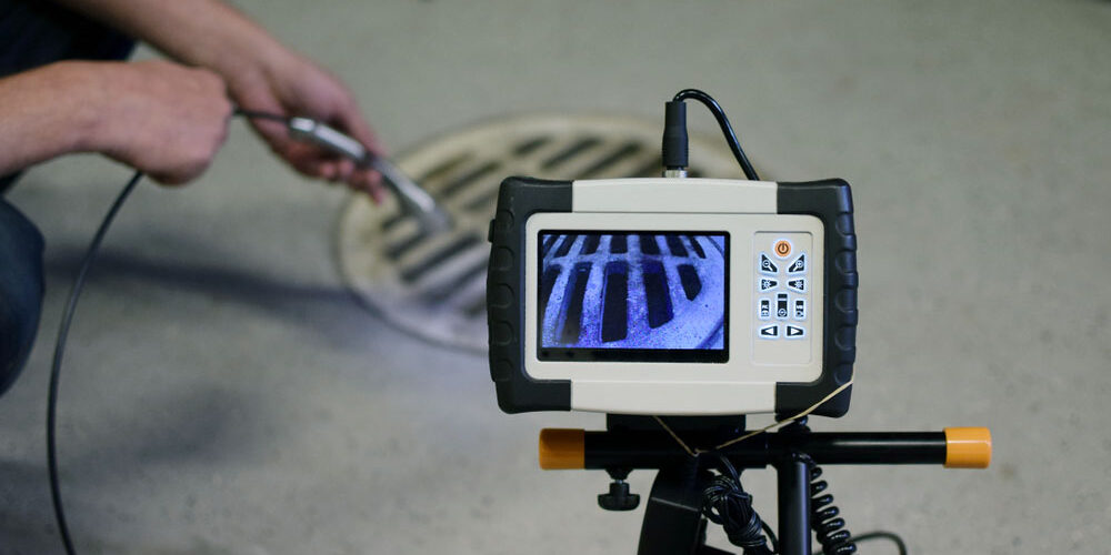 sewer camera being lowered
