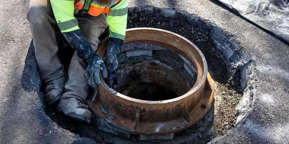 an SLB technician working on manhole rehabilitation